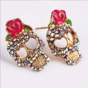 Calavera Sugar Skull Rhinestone Earrings